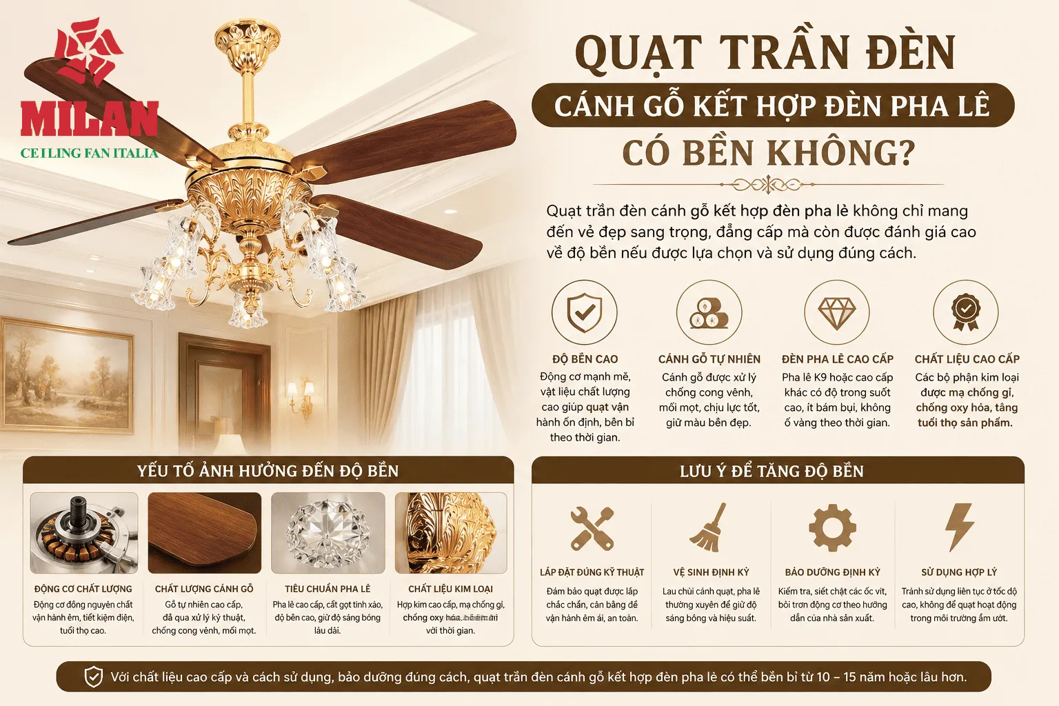 quạt trần đèn cánh gỗ đèn chùm